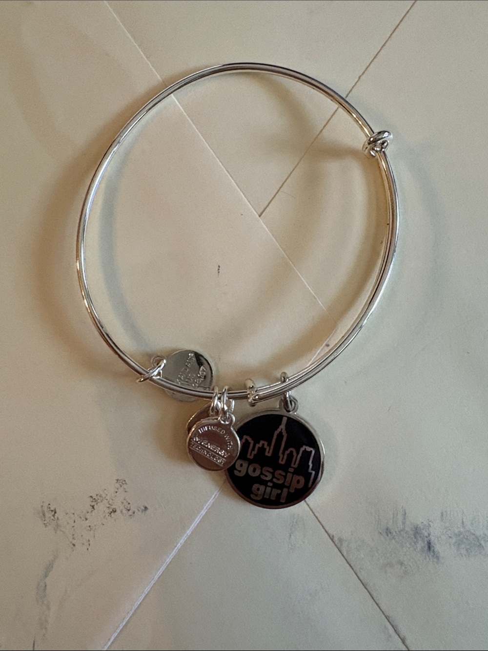 Alex and Ani Silver-Tone Black Charm Bangle Bracelet